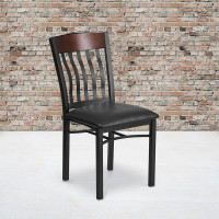 Flash Furniture XU-DG-60618-WAL-BLKV-GG Wood Restaurant Chair in Walnut